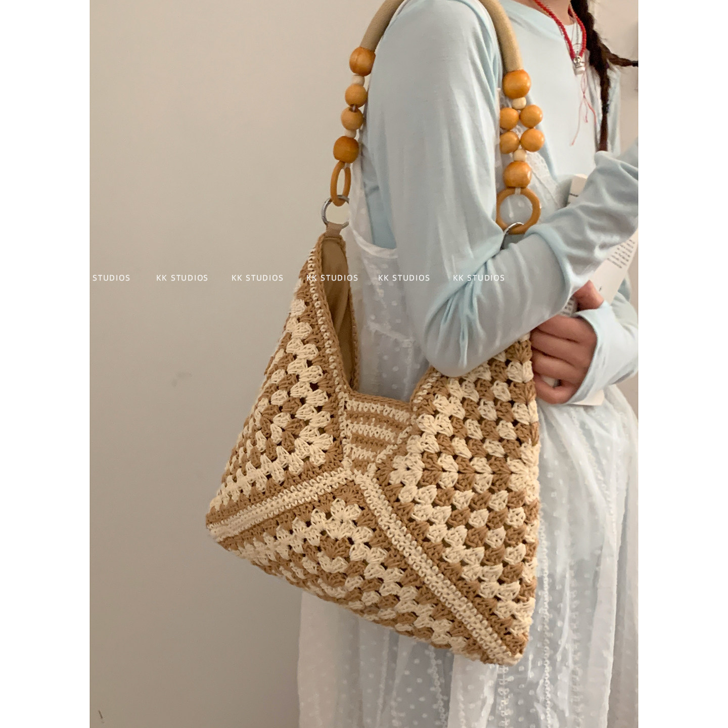 民族风夏季串珠编织包包女2026新款潮时尚镂空托特包度假沙滩包