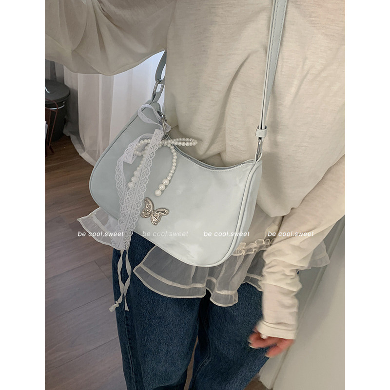 韩国蝴蝶结蕾丝腋下包包女2025新款潮时尚手提新月包百搭斜挎包,箱包皮具/热销女包/男包,腋下包,淘宝优惠券,粉丝福利购,淘宝优惠卷