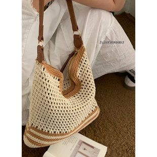 夏季编织包包女2025新款潮时尚文艺托特包大容量草编包沙滩包
