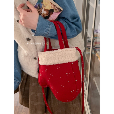 咔咔家新年红色可爱手套包