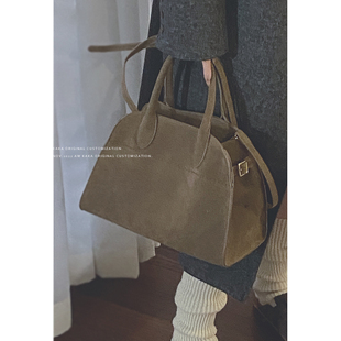 韩国鹿皮绒手提通勤包包秋冬女2023新款 潮复古托特包大容量斜挎包