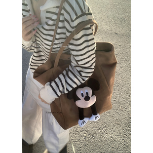 复古鹿皮绒大容量包包女2024新款秋冬潮韩国托特包学院风大容量包