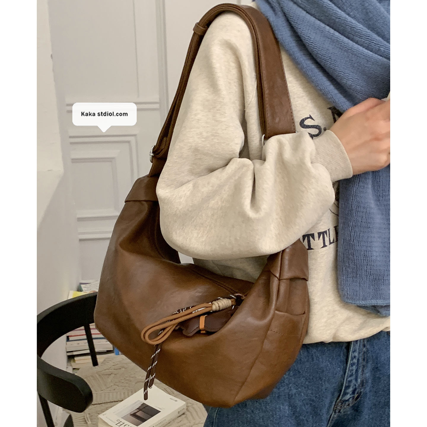 卡乐儿复古大容量斜挎托特包