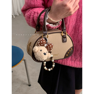 复古撞色手提保龄球包包女2025新款潮时尚高级感枕头包单肩斜挎包