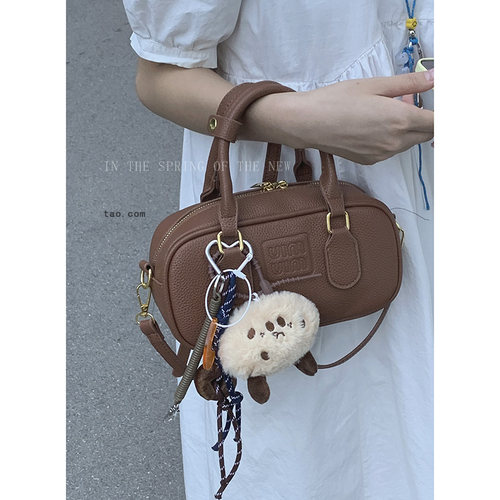 韩国手提保龄球包包女2024新款潮时尚复古小方包简约多功能斜挎包