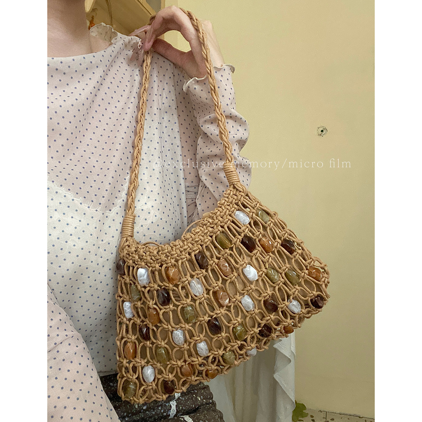 夏季度假风手工串珠镂空包包女2026新款潮时尚民族风编织包腋下包