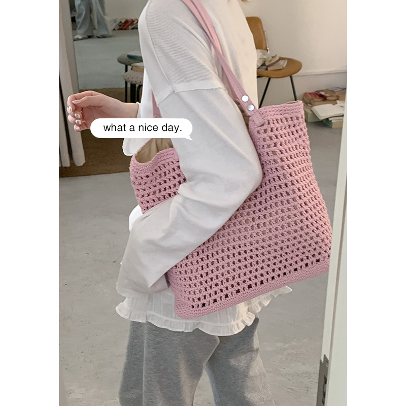 夏季彩色纯手工编织包包女2025新款潮韩版文艺托特包大容量沙滩包