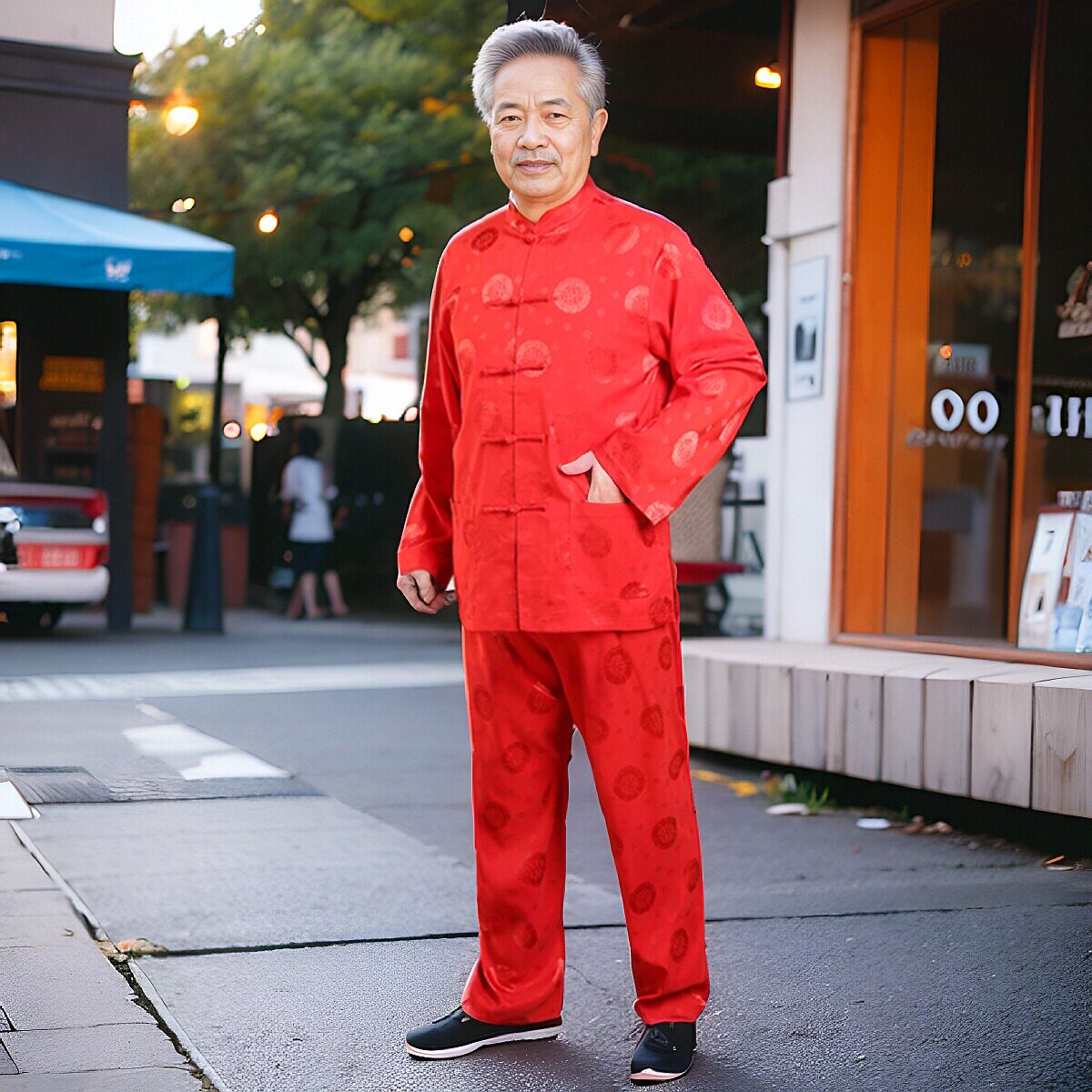 唐装男夏季中老年人爸爸60岁薄款长袖生日大红色爷爷衣服短袖套装
