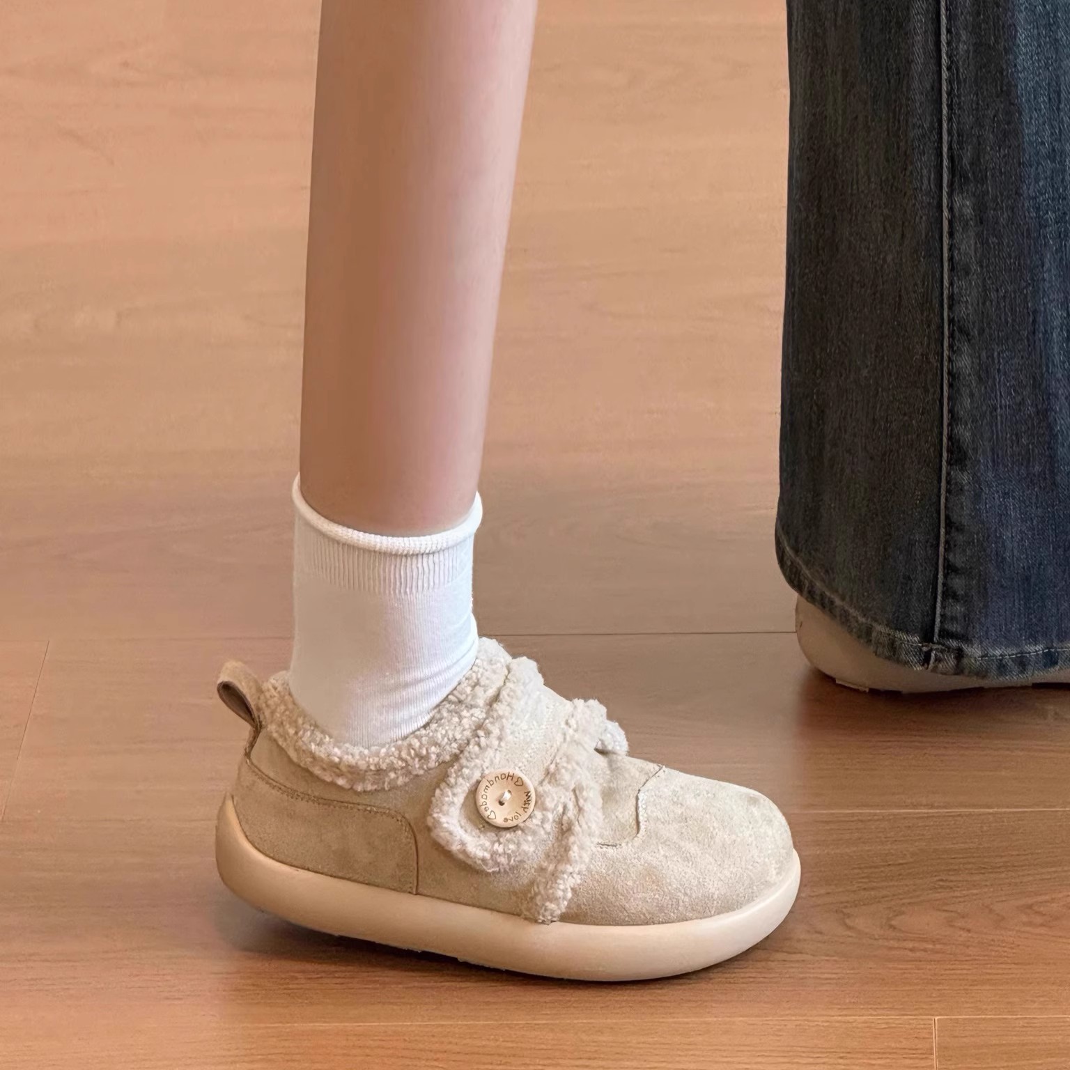 真皮～勃肯棉鞋女2025冬季新款复古加绒面包鞋圆头丑萌毛毛雪地靴