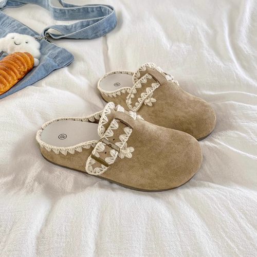 真皮～一脚蹬懒人鞋半拖鞋女外穿2025新款秋季拖鞋增高超火勃肯鞋