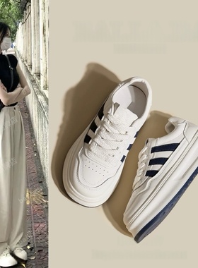 真皮小白鞋子女款2025新款爆款秋季通勤百搭增高厚底休闲运动板鞋