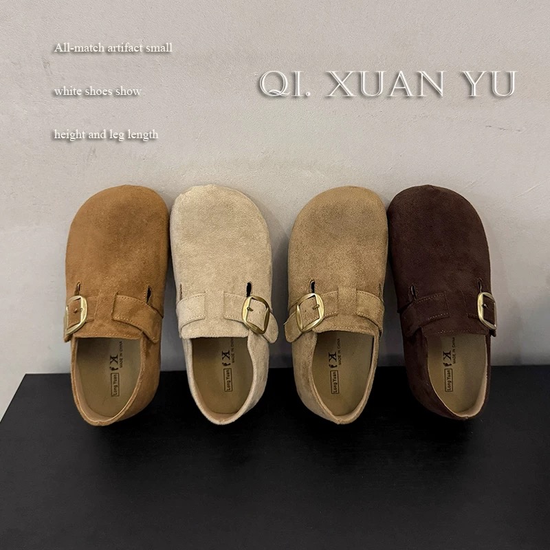 真皮～全包勃肯鞋女2025秋季新款一脚蹬懒人博肯鞋内增高厚底单鞋