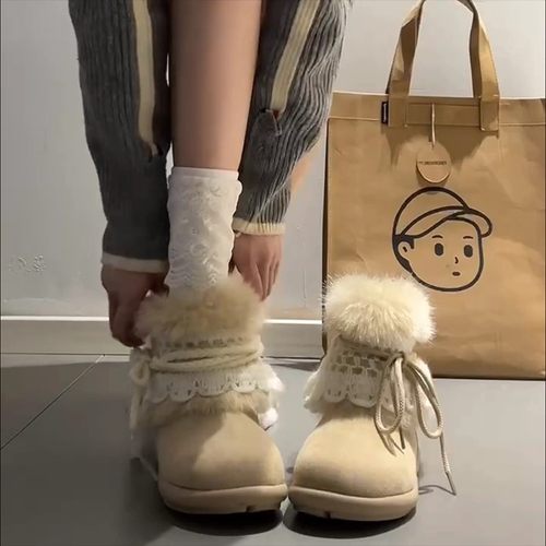 真皮～毛绒雪地靴女款2025新款冬季厚底短靴加绒加厚毛毛棉鞋外穿