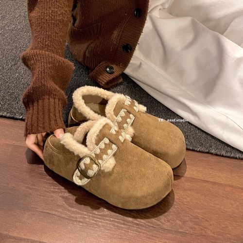 真皮～赵露思同款加绒勃肯鞋女全包2025新款冬季保暖毛绒棉鞋外穿