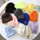 儿童帽子秋冬季 保暖毛线帽糖果色男女宝宝套头帽笑脸针织瓜皮帽潮