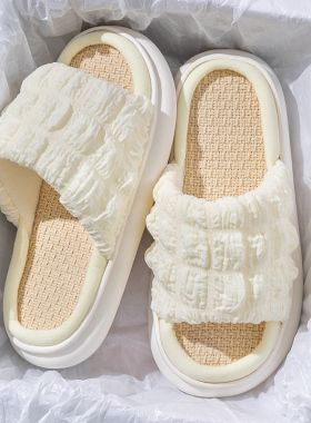 亚麻拖鞋女四季室内居家居棉麻布家用外穿吸汗踩屎感厚底凉拖春夏