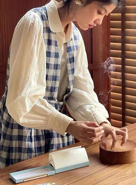 Ginger ale 2022/FW 雨露麻 藏青格背心连衣裙