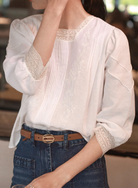 Ginger ale 经典返场 高支苎麻重工刺绣长袖衬衫