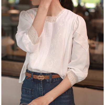 宽松古典法式长袖苎麻