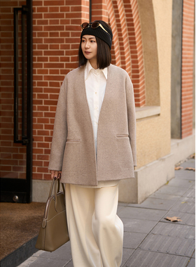 TOFOD L*P人字纹澳洲精纺羊绒羊毛大衣 极简中长款外套