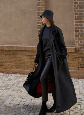 TOFOD 土耳其进口弹力小羊皮乌木棕色皮裤 真皮黑色直筒法棍裤