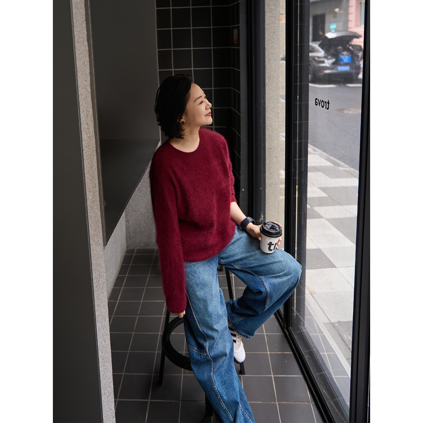 TOFOD 日本拉绒工艺 阿尔巴斯纯山羊绒慵懒圆领毛衣针织衫