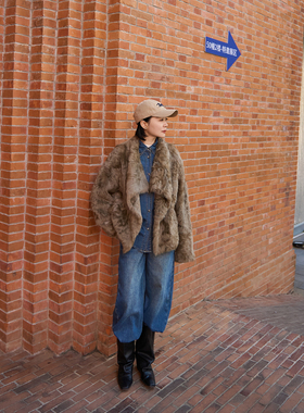 TOFOD 凡尔赛 环保染色小湖羊皮毛一体松驰感皮草外套