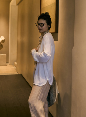 TOFOD 白加黑 黄金羊毛120S精纺羊毛宽松休闲长袖针织衫T恤打底衫