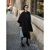 TOFOD 大M同源baby小山羊绒羊毛 拼皮宽松斗篷毛呢外套披肩大衣