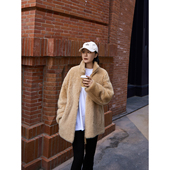 baby羊绒拉贡LACON皮毛一体休闲外套皮草大衣 P同 源 TOFOD