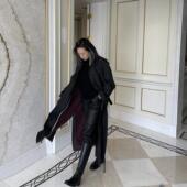 no退no换 原2580 意大利进口精纺羊毛大衣真皮拼接毛呢外套