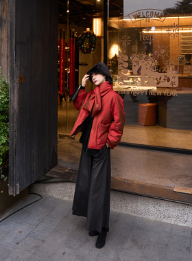 TOFOD 流动盛宴 新年华服 双宫真丝鹅绒羽绒服复古红色新中式外套