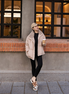 TOFOD 松软泡芙 羊绒拉贡毛领 精纺羊毛鹅绒羽绒服加厚秋冬外套