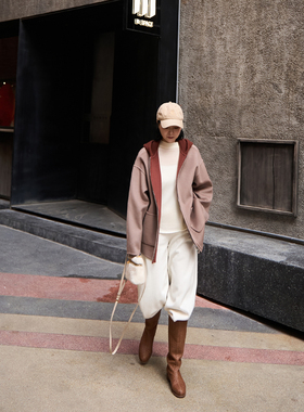 TOFOD 日不落  L*P小山羊绒 老钱风纯羊绒大衣双面穿连帽外套