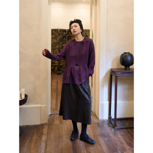 希腊褶皱上衣 TOFOD 花棠 重磅真丝长袖 衬衫