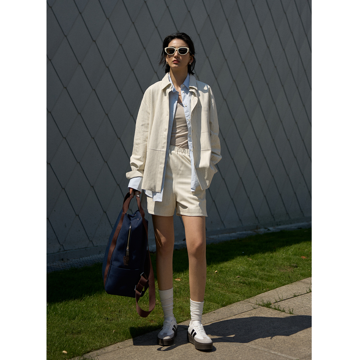 TOFOD 海岸线 源版稀有皮料 进口小羔羊皮条纹皮衣外套短裤套装女