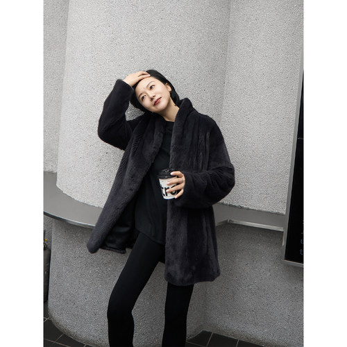 TOFOD 夜明珠 紫金级天鹅绒水貂高级皮草外套秋冬一手长慵懒大衣