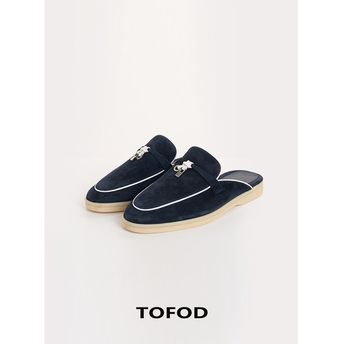 TOFOD 老钱穿搭 进口高丝牛反绒包头半拖鞋穆勒拖平底女鞋