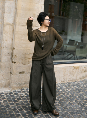 TOFOD 梨形天菜 调性立裁弯刀休闲裤 意大利抗皱面料宽松镰刀长裤