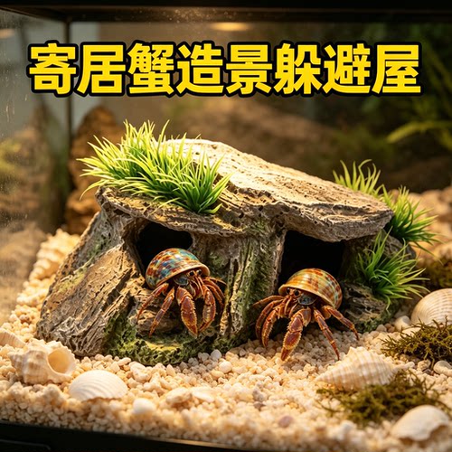 寄居蟹专用躲避洞爬宠躲避穴爬台晒背晒台树脂装饰布景鱼缸水族