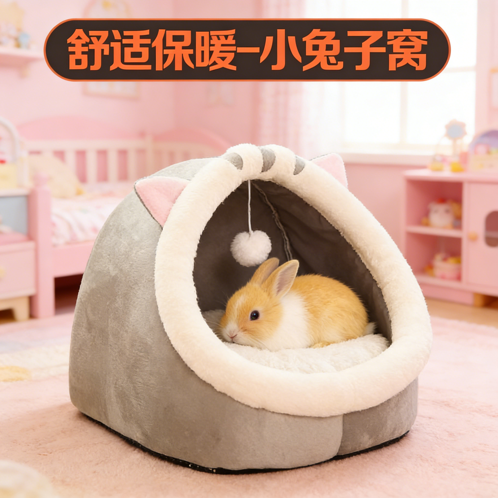 宠物用品兔子窝垂耳侏儒兔兔过冬天保暖睡觉专用棉窝躲避屋小别墅