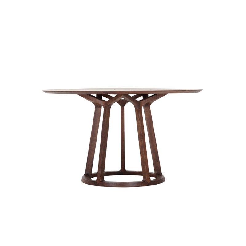 北欧家用客厅黑胡桃木圆餐桌全实木小户型现代简约餐桌椅组合圆桌