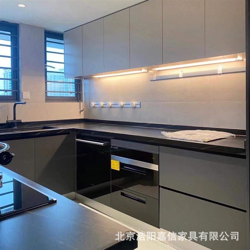 爱格板PET门板整体小户型开放式橱柜 北京厨房碗柜收纳餐具柜子