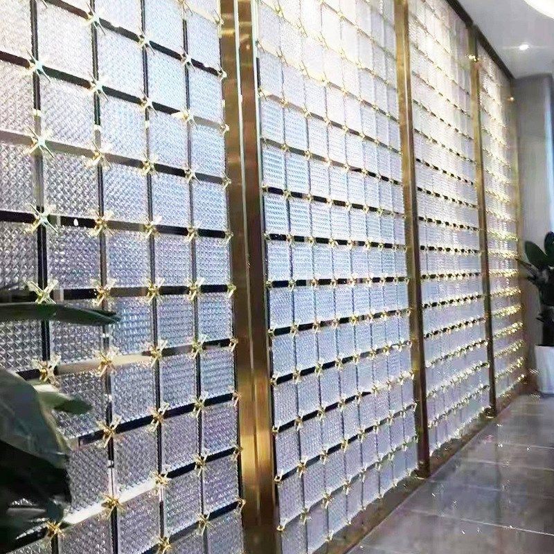 轻奢不锈钢水晶屏风隔断客厅装饰墙简约现代办公室网红进门玄关柜