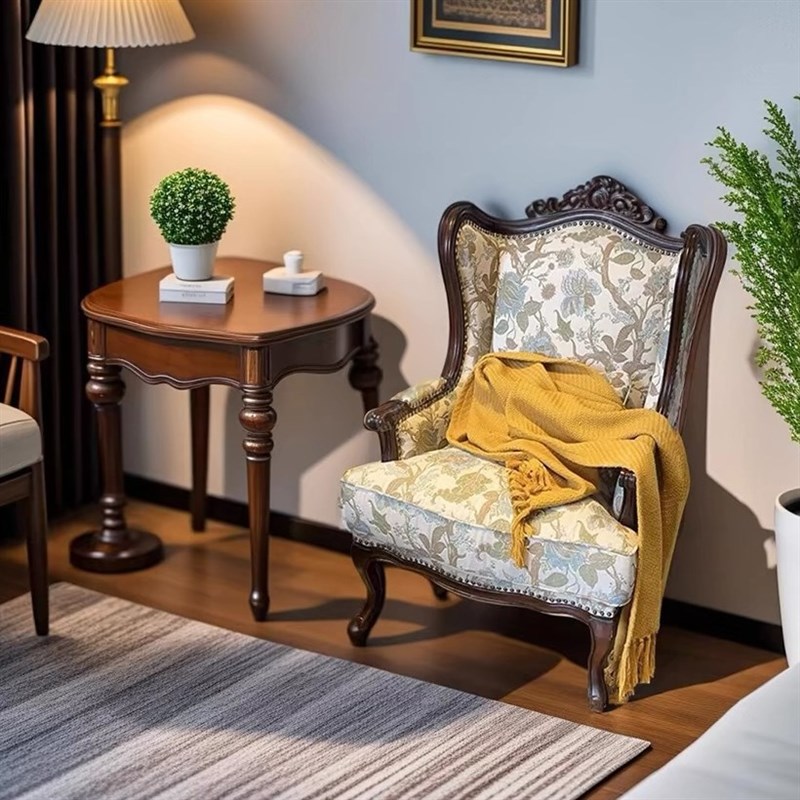 源头工厂美式实木沙发椅老虎椅客厅单人沙发北欧轻奢阳台休闲椅