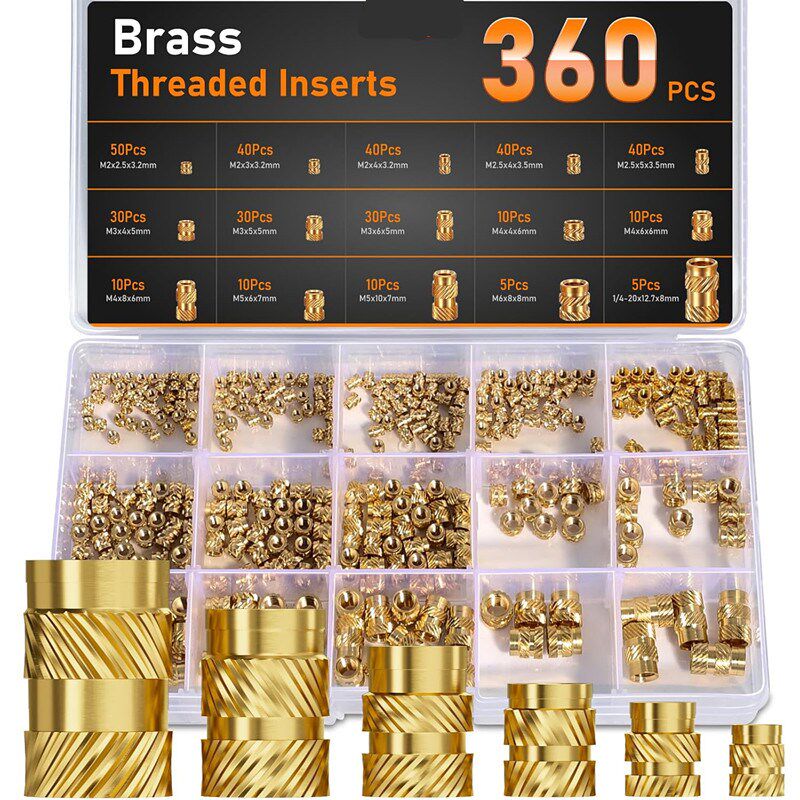 360pcs 土八铜螺母盒装 黄铜熔化螺纹M2.5M2M4M5M6用于塑料 跨镜