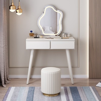 北欧实木梳妆台80cm小户型卧室现代简约化妆桌轻奢妆台收纳柜一体