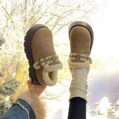 勃肯鞋女2025新款秋冬季毛绒全包博肯鞋加绒保暖棉鞋厚底增高鞋子