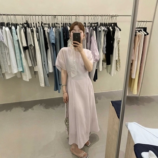 连衣裙女 ENNOOK现货～韩系2025夏季 新甜美风圆领修身 长款 短袖