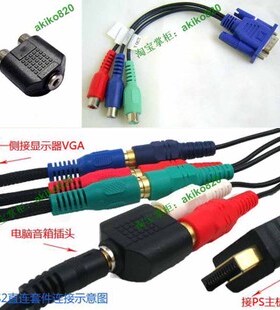 PS2 直连VGA显示器连接线 色差转VGA 送音频转接头+VGA引导盘